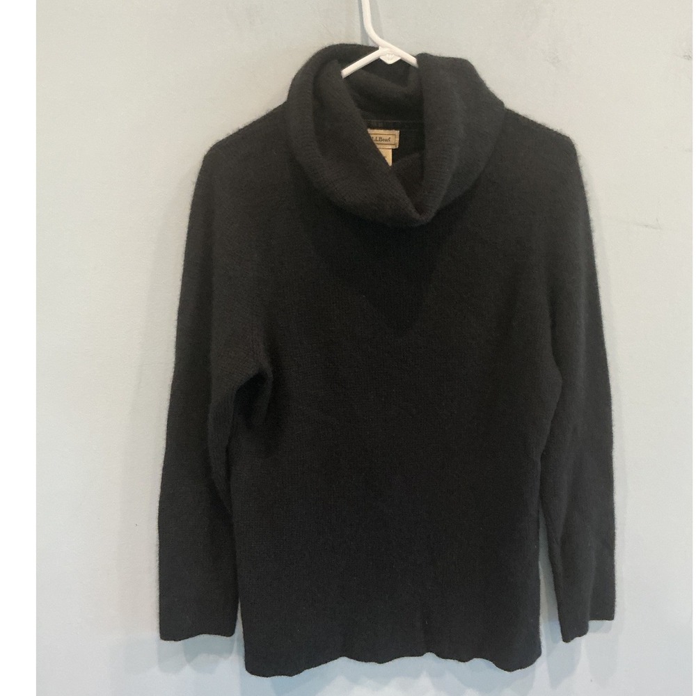 LL Bean Womens 100% Cashmere Sweater L Black Cowl Neck Fall Minimalist Boho